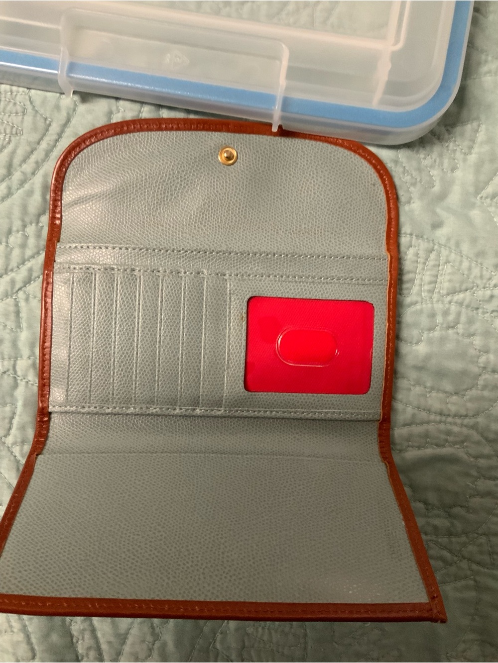 Dooney & Bourke Grey/Blue wallet with Brown Trim and Gold Hardware - Picture 3 of 5